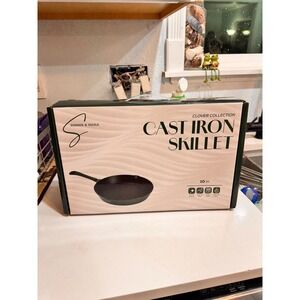 NeClover Collection Cast Iron Skillet 10 inch Enamel Coating Oven Stove Top Safe